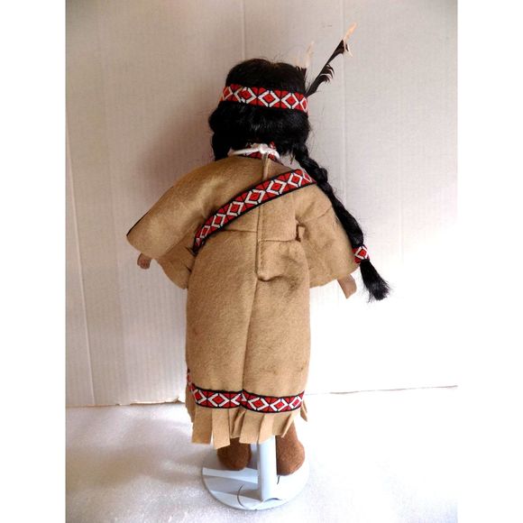 Vintage 1991 Porcelain Indian Doll with Stand by Anco 16.5" Native American Doll - Picture 7 of 7